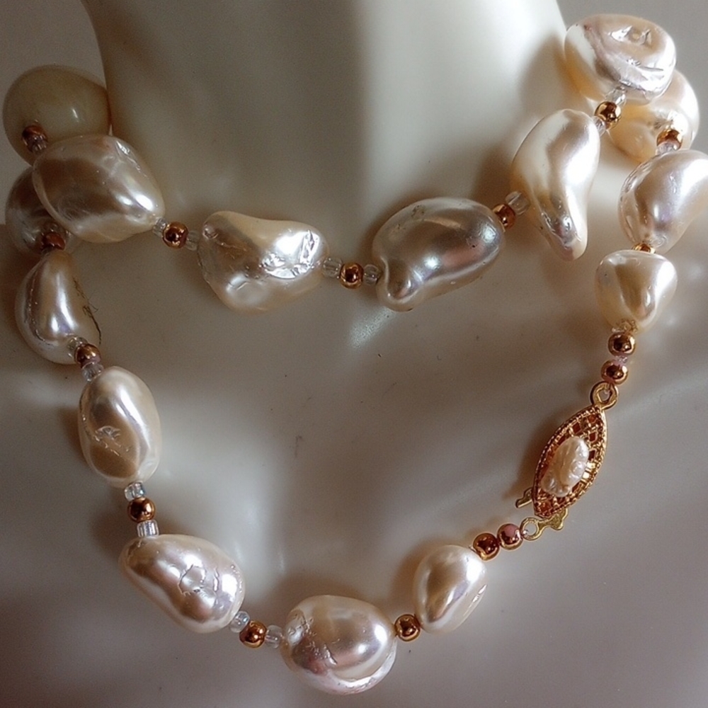 Elegant Large Lab Created Pearl Necklace 18" Long 1/2" Pearls.